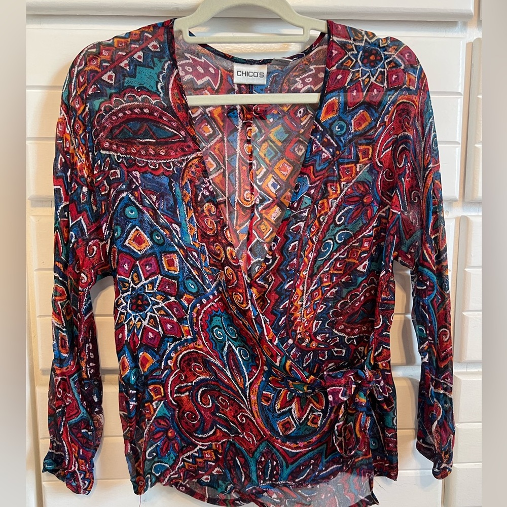 Chico’s long sleeve overlay blouse